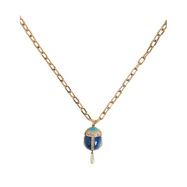 La DoubleJ Talismania Necklace in 24K Gold Plate & Lapis lazuli at Luxury Shoes 