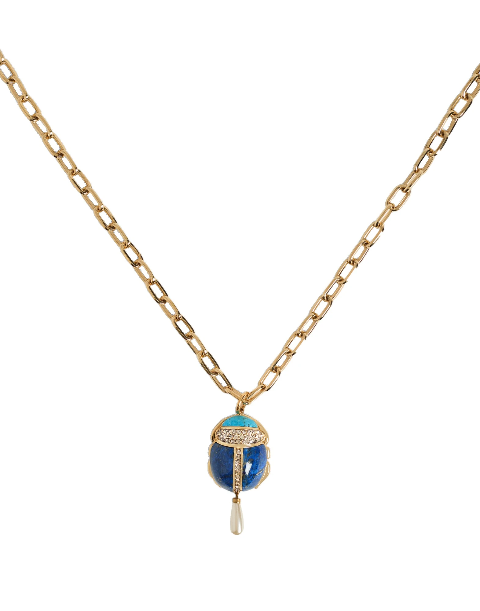 La DoubleJ Talismania Necklace in 24K Gold Plate & Lapis lazuli at Luxury Shoes La DoubleJ Talismania Necklace in 24K Gold Plate & Lapis lazuli at Luxury Shoes