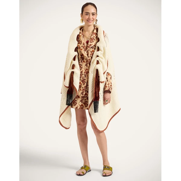 La DoubleJ The Weaver Long Cape in White at Luxury Shoes 