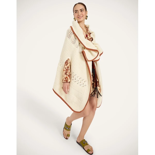 La DoubleJ The Weaver Long Cape in White at Luxury Shoes 