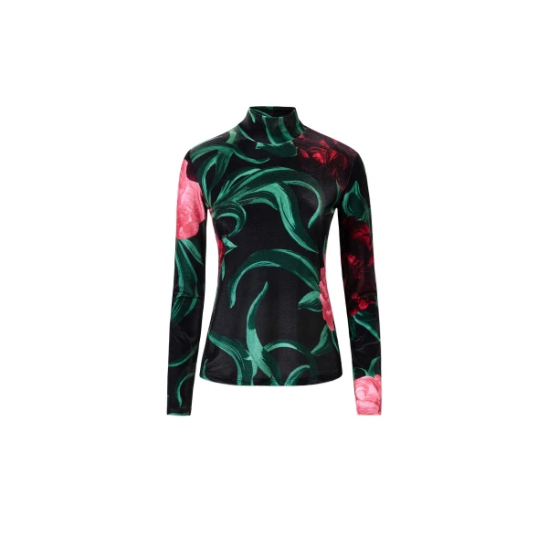 La DoubleJ Turtleneck in Peony Black Top