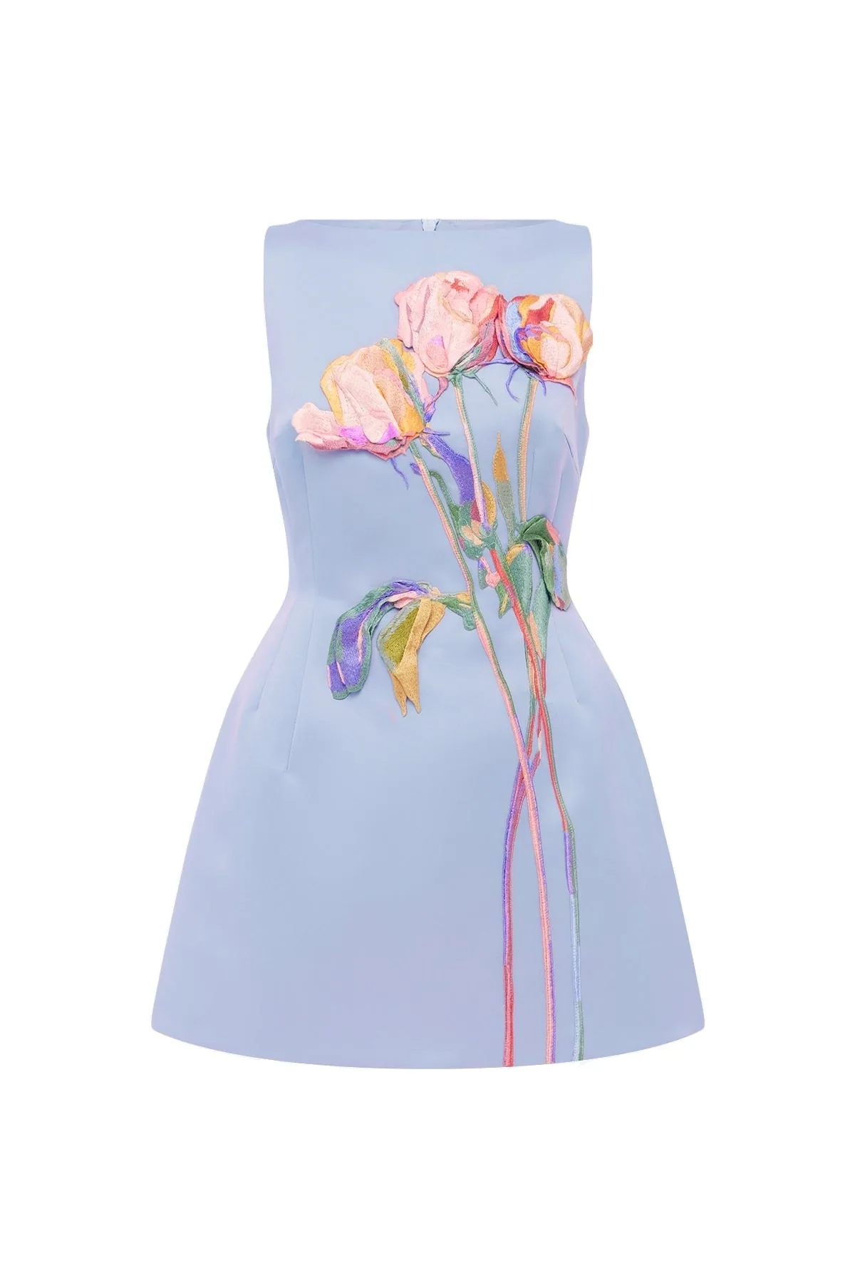 Ali Embroidered Boat Neck Mini Dress in Rose in Periwinkle