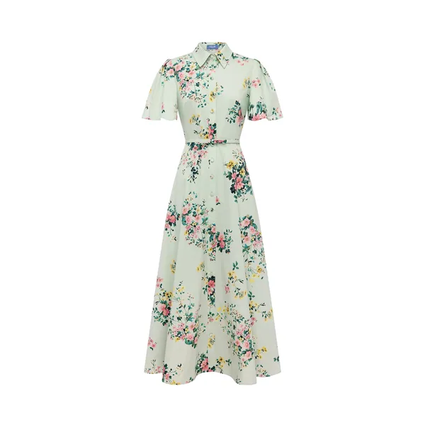 Bianca Short Sleeve Midi Dress in Posy Print in Mint