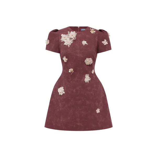 Carina Embellished Vegan Suede Mini Dress in Mahogany