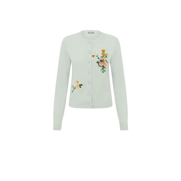 Claire Embellished Knit Cardigan in Posy Print in Mint