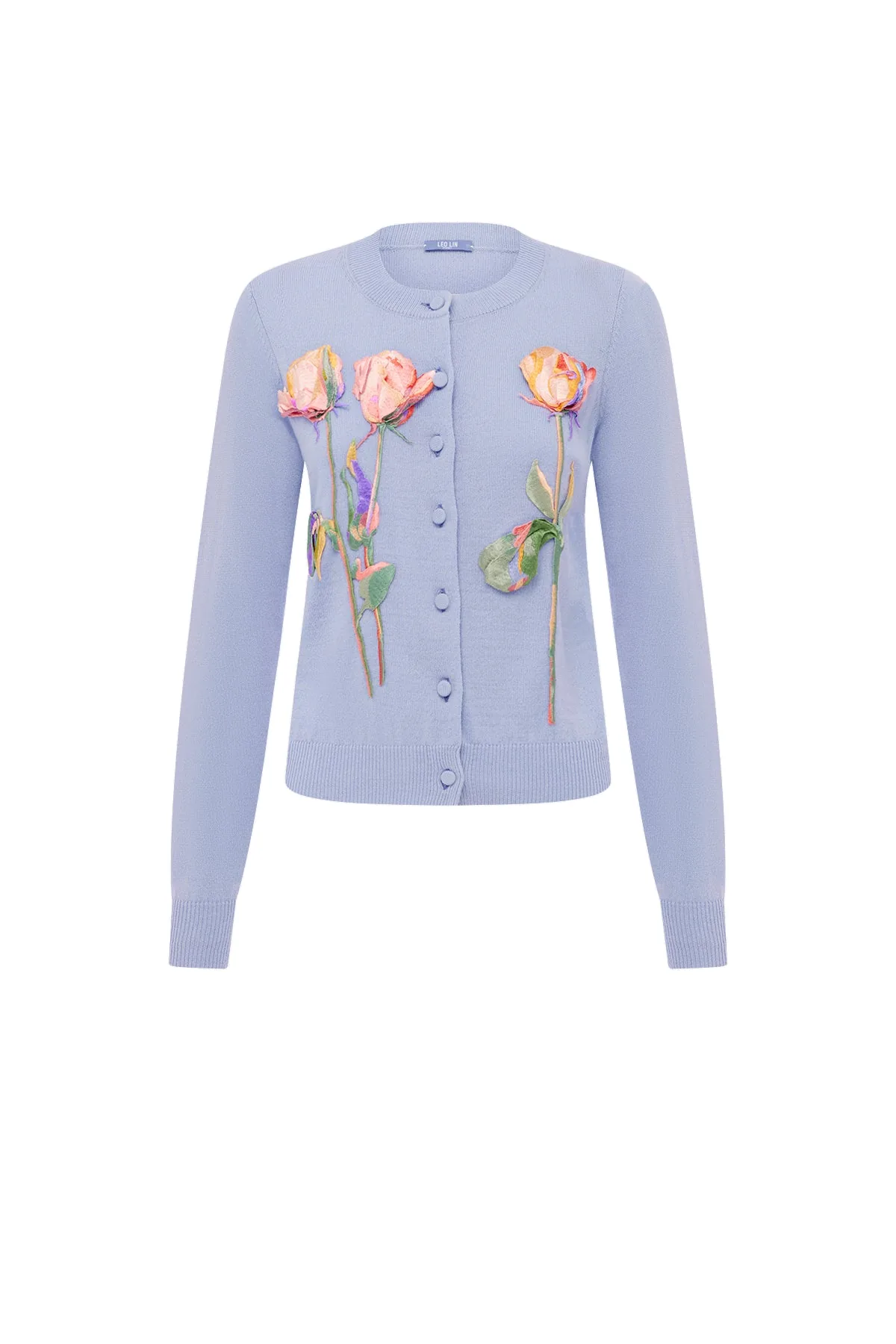 Claire Embroidered Knit Cardigan in Rose in Periwinkle
