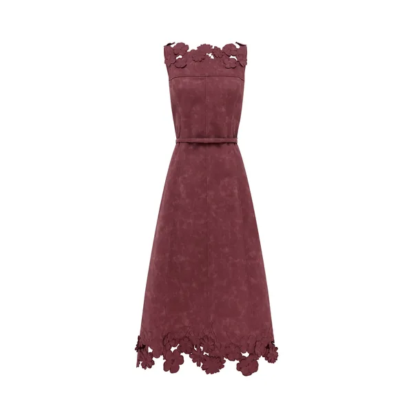 Cleo Appliqué Vegan Suede Midi Dress in Mahogany