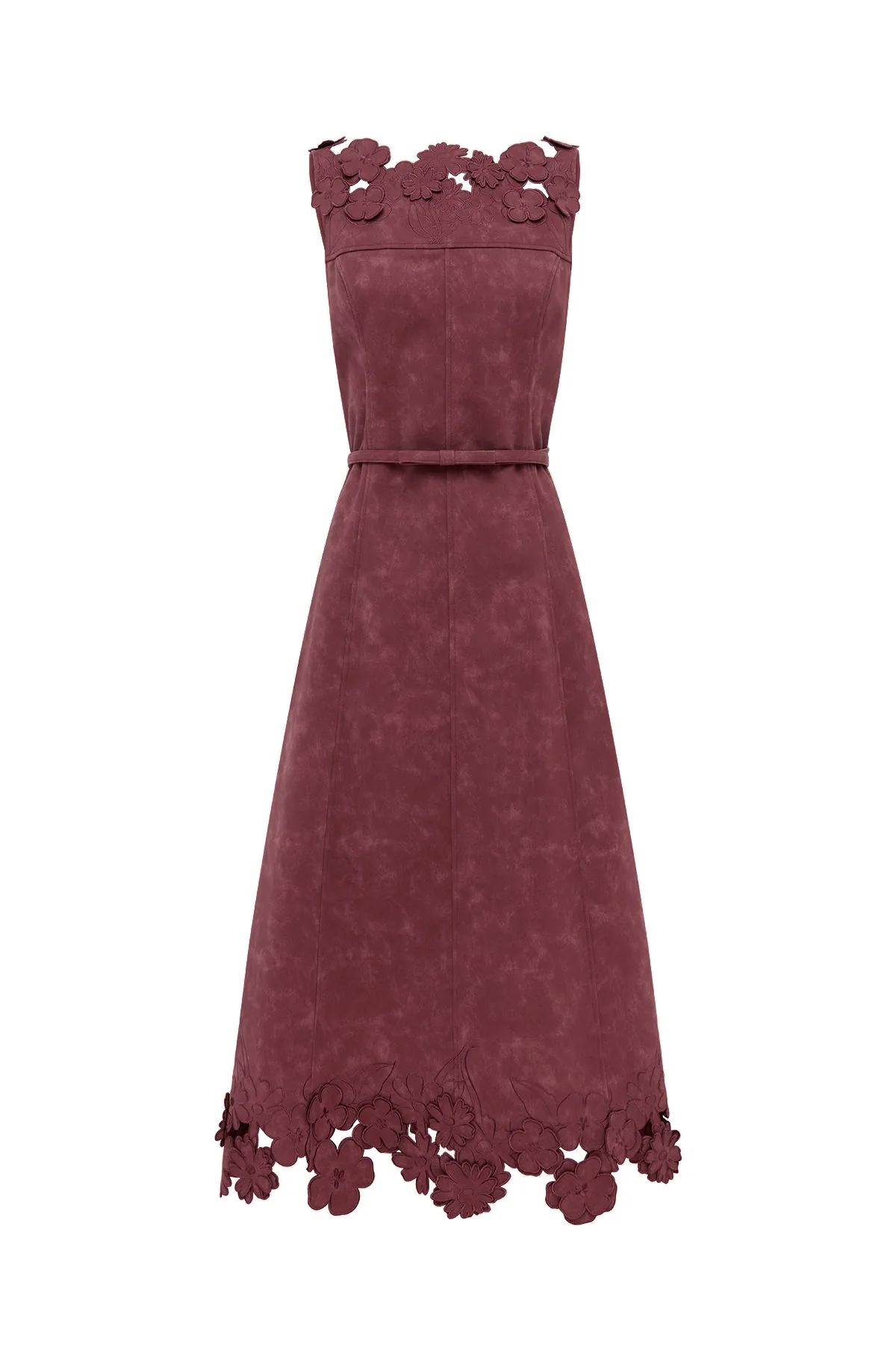 Cleo Appliqué Vegan Suede Midi Dress in Mahogany