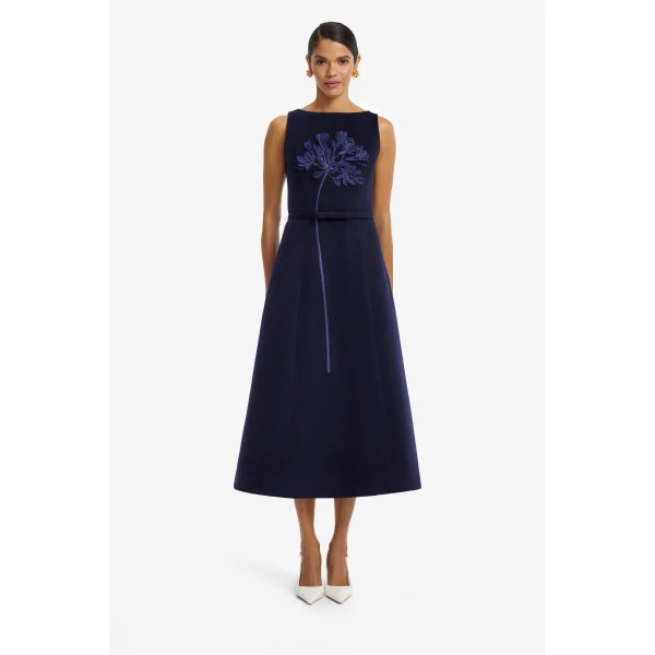 Cleo Appliqué Wool Sleeveless Midi Dress