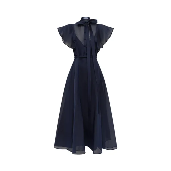 Elsie Flutter Sleeve Midi Dress in Midnight