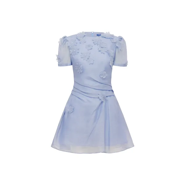 Elyse Petal Short Sleeve Mini Dress in Periwinkle