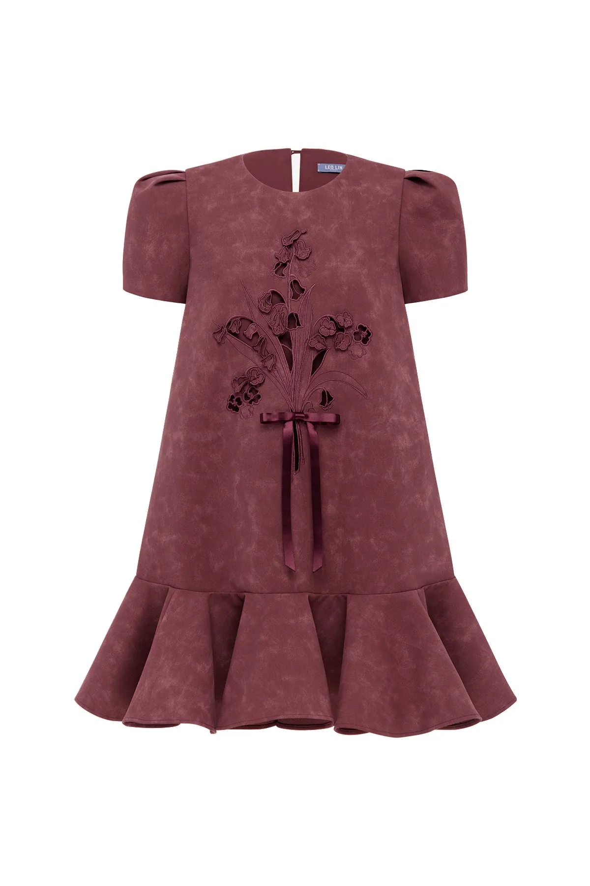 Esther Appliqué Vegan Suede Mini Dress in Mahogany