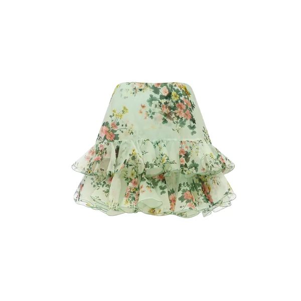 Gia Bustier Ruffled Top in Posy Print in Mint