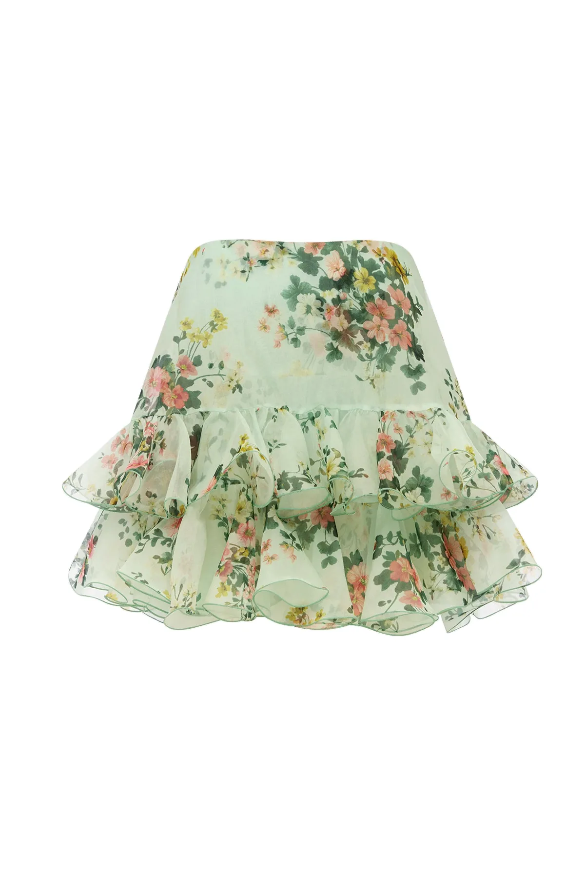 Gia Bustier Ruffled Top in Posy Print in Mint