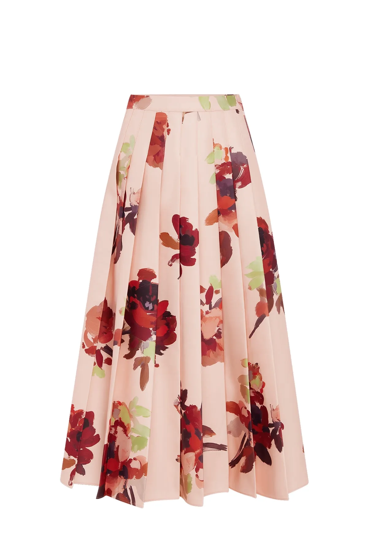 June Pleated Maxi Skirt in Reverie Print in Nectar