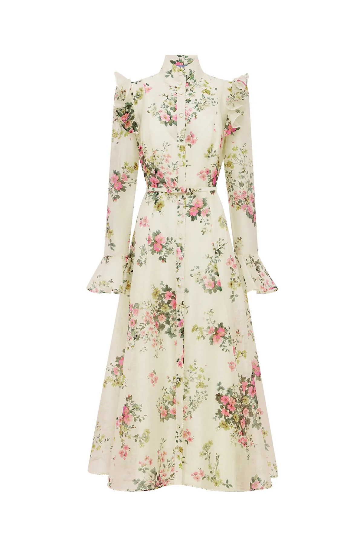 Katrina Butterfly Sleeve Midi Dress in Posy Print in Snow