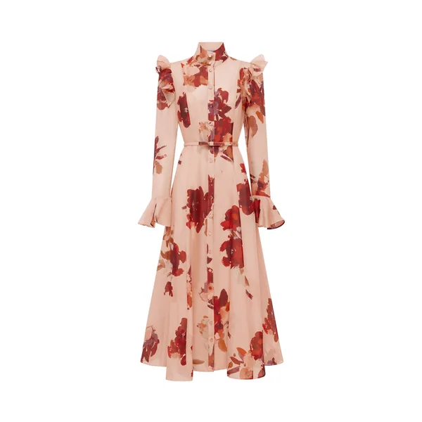 Katrina Butterfly Sleeve Midi Dress in Reverie Print in Nectar