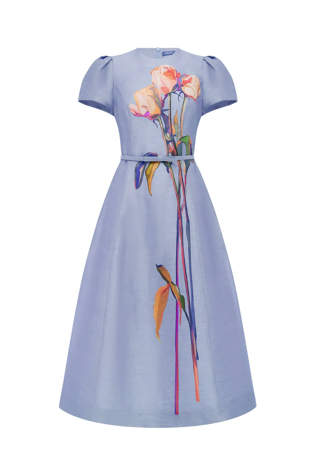 Marguerite Short Sleeve Midi Dress in Rose in Periwinkle