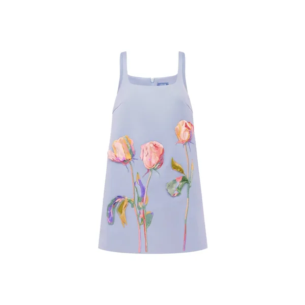 Mila Embroidered Mini Dress in Rose in Periwinkle
