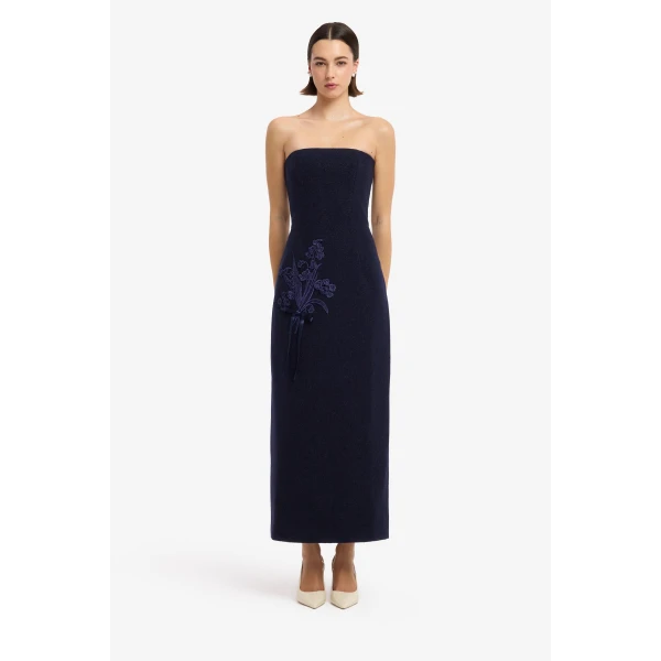 Rayna Appliqué Bustier Tweed Maxi Dress
