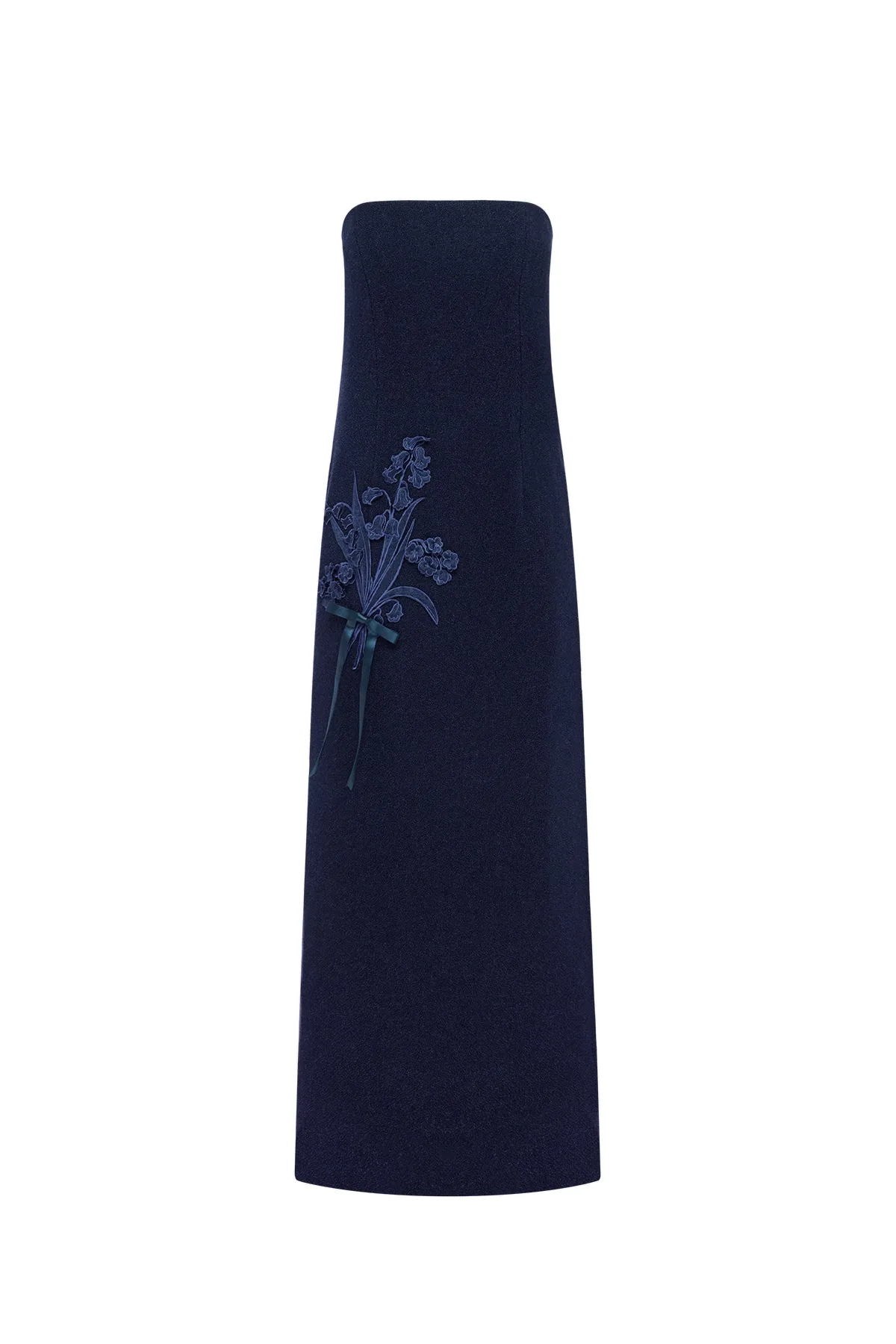 Rayna Appliqué Bustier Tweed Maxi Dress in Midnight