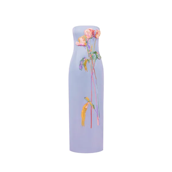 Rayna Embroidered Bustier Maxi Dress in Rose in Periwinkle
