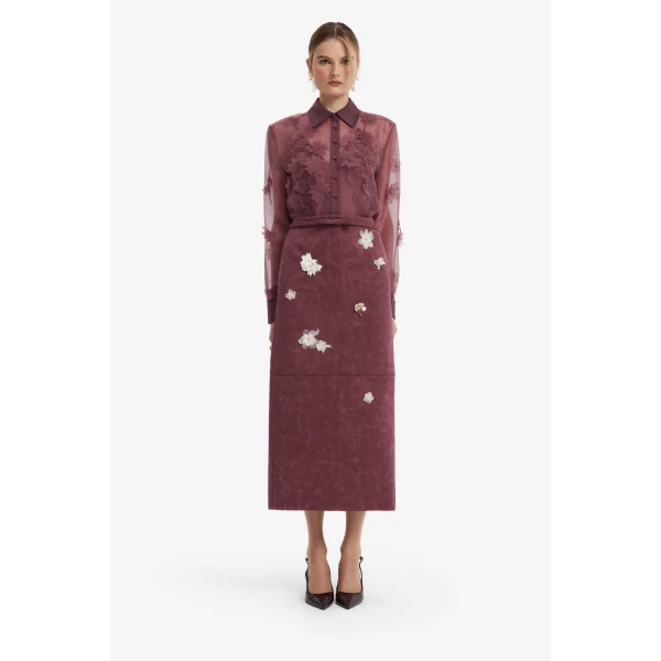 Saskia Embellished Vegan Suede Maxi Skirt