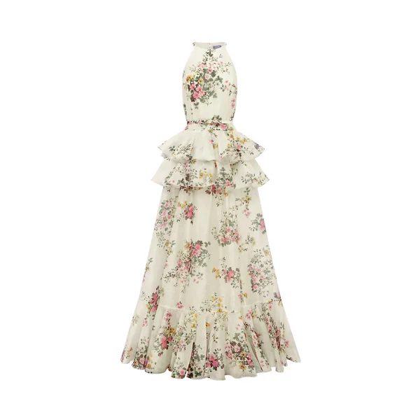 Senna Halterneck Maxi Dress in Posy Print in Snow