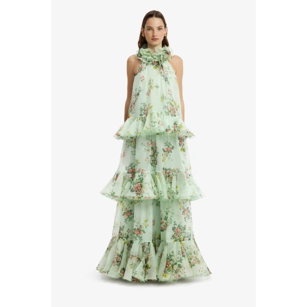 Thalia Halterneck Tiered Maxi Dress