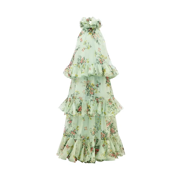 Thalia Halterneck Tiered Maxi Dress in Posy Print in Mint
