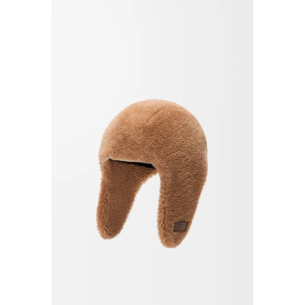 Aviator Hat in Shearling, Brown - Image 3