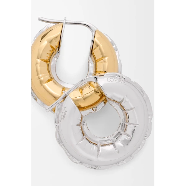 Blown Inflated Hoop Earrings, Silver and Gold - Image 3