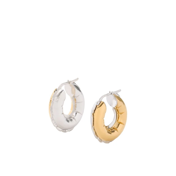 Blown Inflated Hoop Earrings, Silver and Gold