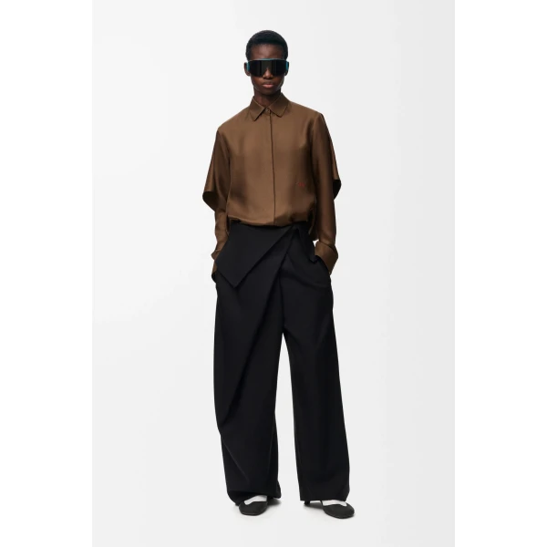Cape Shirt in Silk, Brown - Image 2