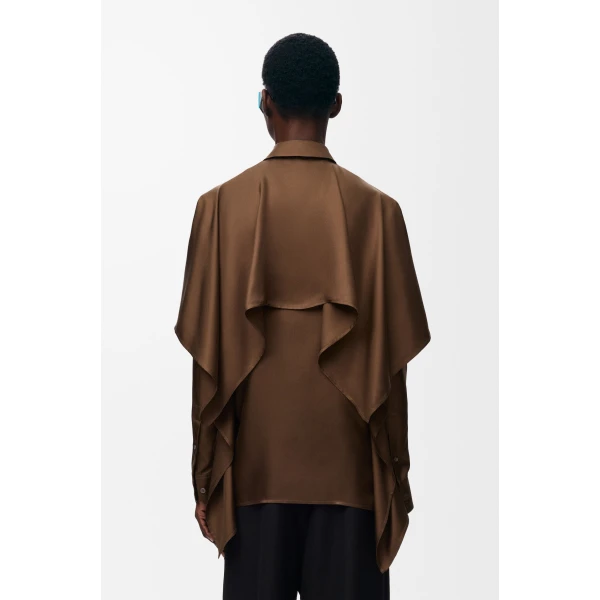Cape Shirt in Silk, Brown - Image 4
