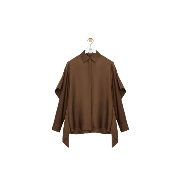 Cape Shirt in Silk, Brown