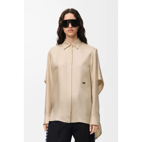 Cape Shirt in Silk, Ecru - Image 3