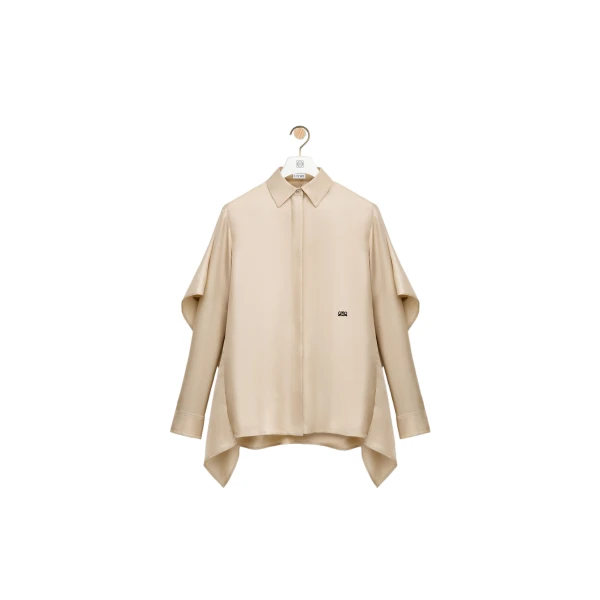 Loewe Cape Shirt in Silk, Ecru | Tops | Luxury Shoes 