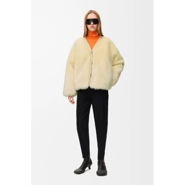 Cardigan in Shearling, Light Yellow - Image 2
