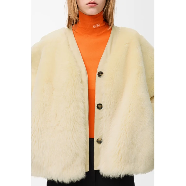 Cardigan in Shearling, Light Yellow - Image 5