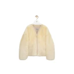 Loewe Cardigan in Shearling, Light Yellow | Jackets | Luxury Shoes 