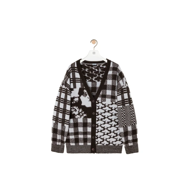Loewe Cardigan in Wool, Ecru and Brown | Knitwear | Luxury Shoes 