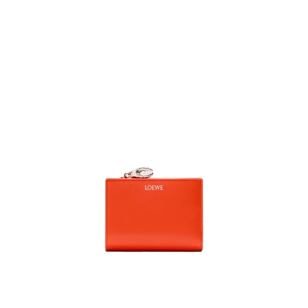 Claw Compact Wallet in Glossy Lambskin, Vivid Orange