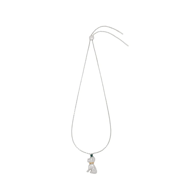 Dog Necklace in Enamel, Silver and Green