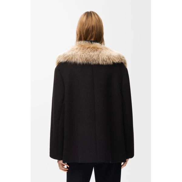 Double-Breasted Short Coat in Wool and Cashmere, Black - Image 4