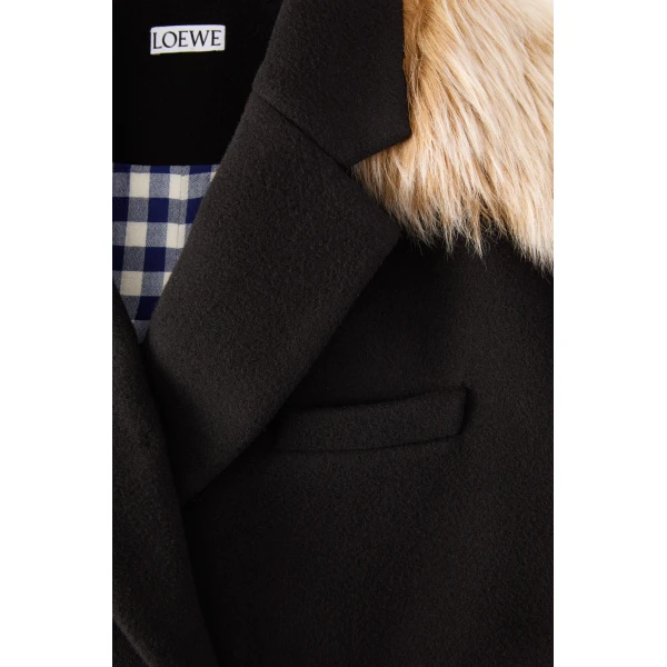 Double-Breasted Short Coat in Wool and Cashmere, Black - Image 6