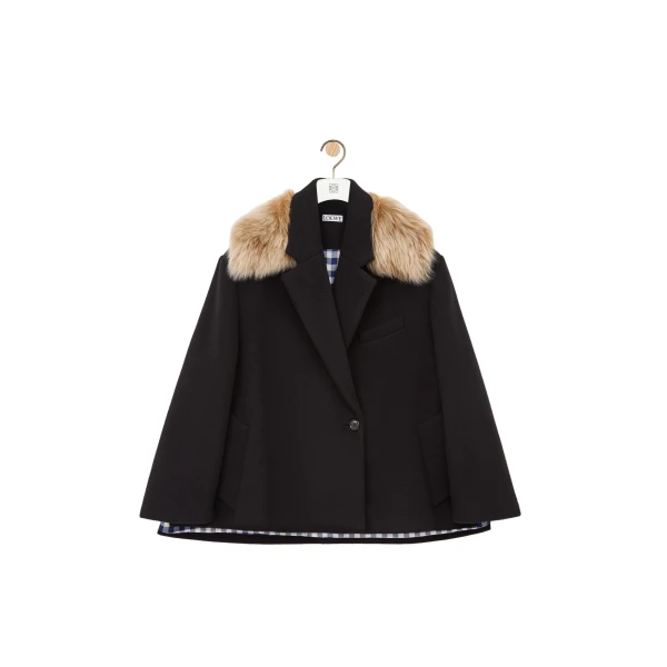 Loewe Double-Breasted Short Coat in Wool and Cashmere, Black | Coats | Luxury Shoes 
