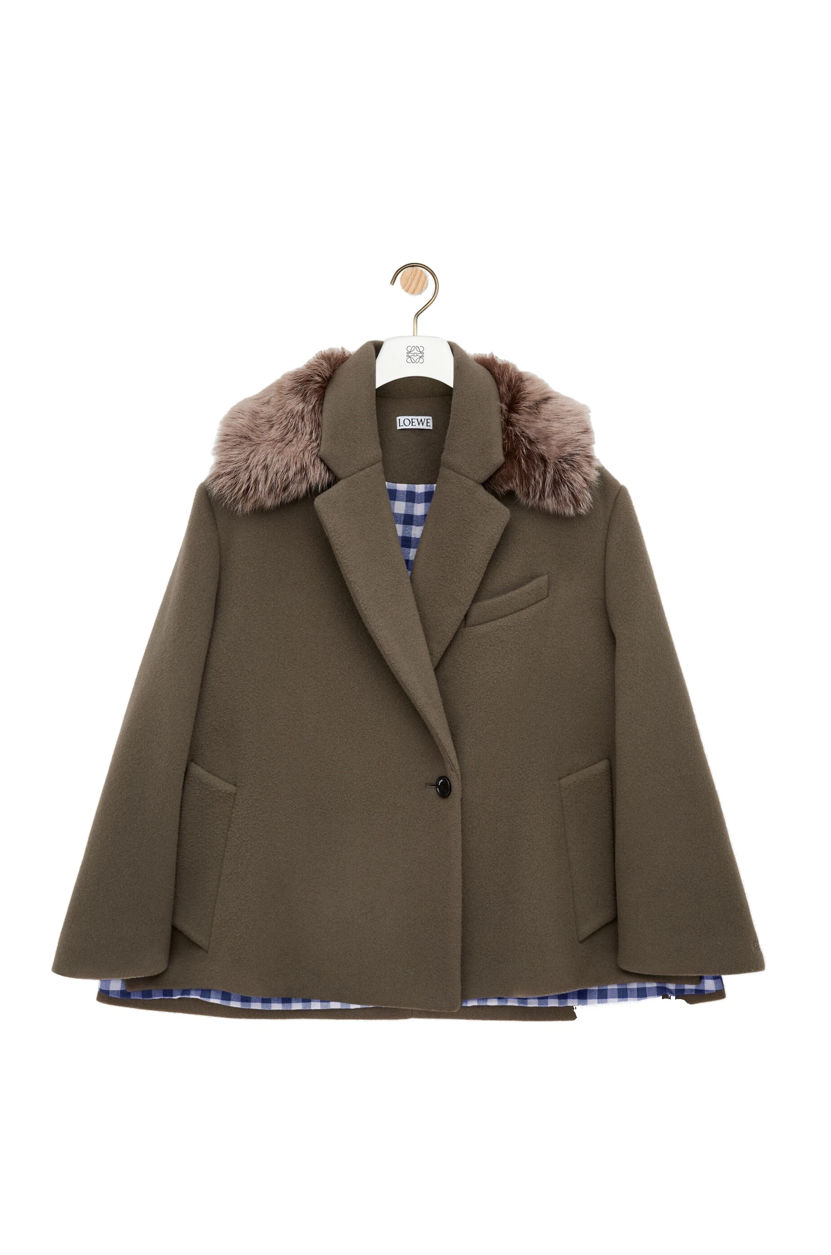 Loewe Double-Breasted Short Coat in Wool and Cashmere, Taupe Grey | Coats | Luxury Shoes Loewe Double-Breasted Short Coat in Wool and Cashmere, Taupe Grey | Coats | Luxury Shoes