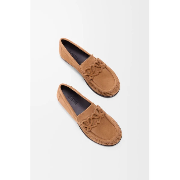 Double L Loafer in Suede Calfskin, Caramel Latte - Image 4