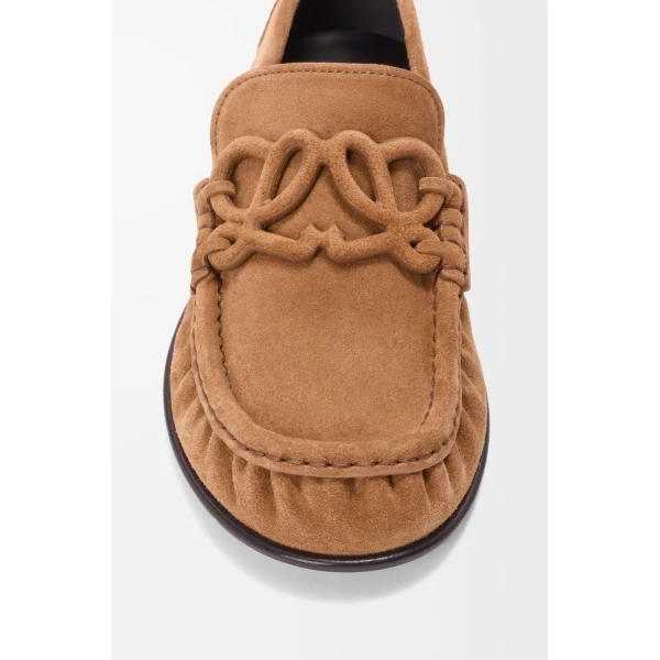 Double L Loafer in Suede Calfskin, Caramel Latte - Image 5